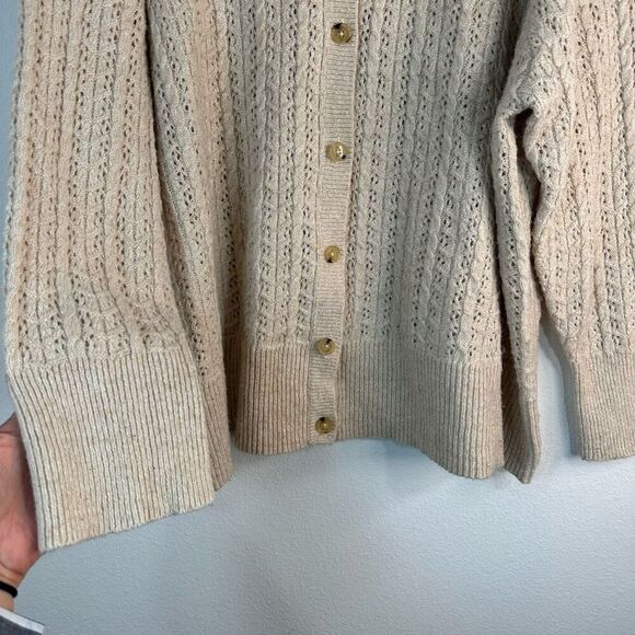 Croft & Barrow Beige Pointelle Knit Button Front Cardigan Sweater Womens 3X - Picture 3 of 10